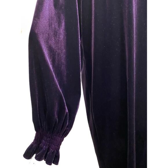 NINE WEST Deep Purple Velvet Smocked Wrist Shift Dress Large Whimsigoth Fairy - Picture 2 of 5